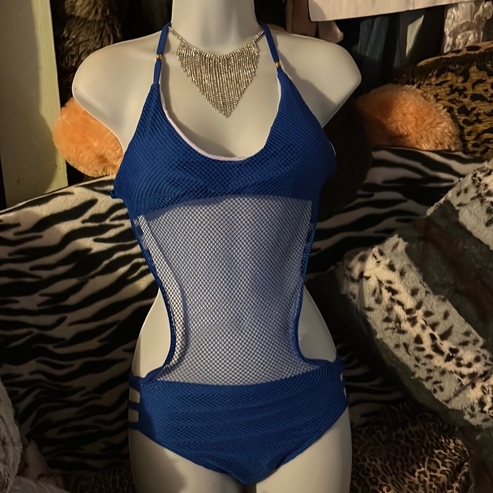 Blue one piece swimsuit